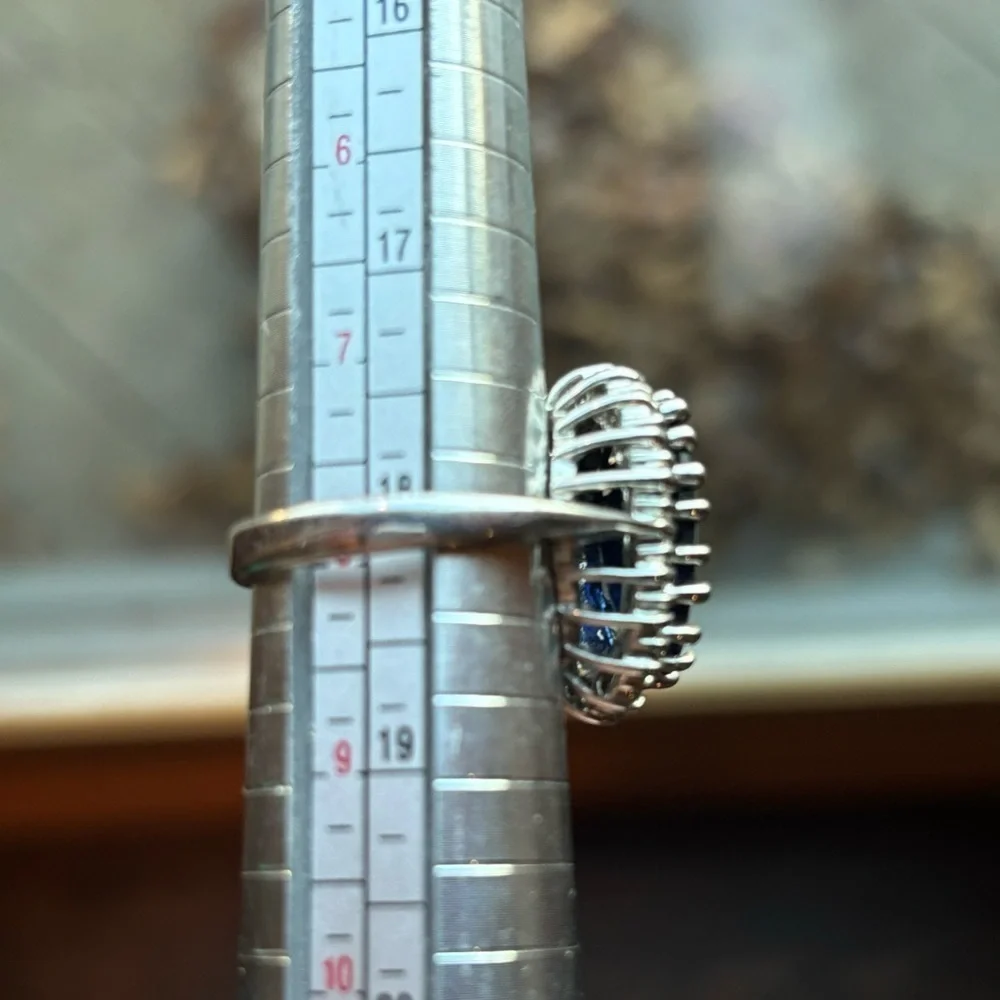 Silver Tone Blue Glass Faceted Statement Ring 8